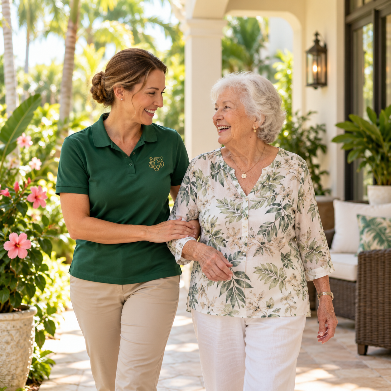 Tiger Companion Care caregiver sharing a joyful, compassionate moment with a senior client